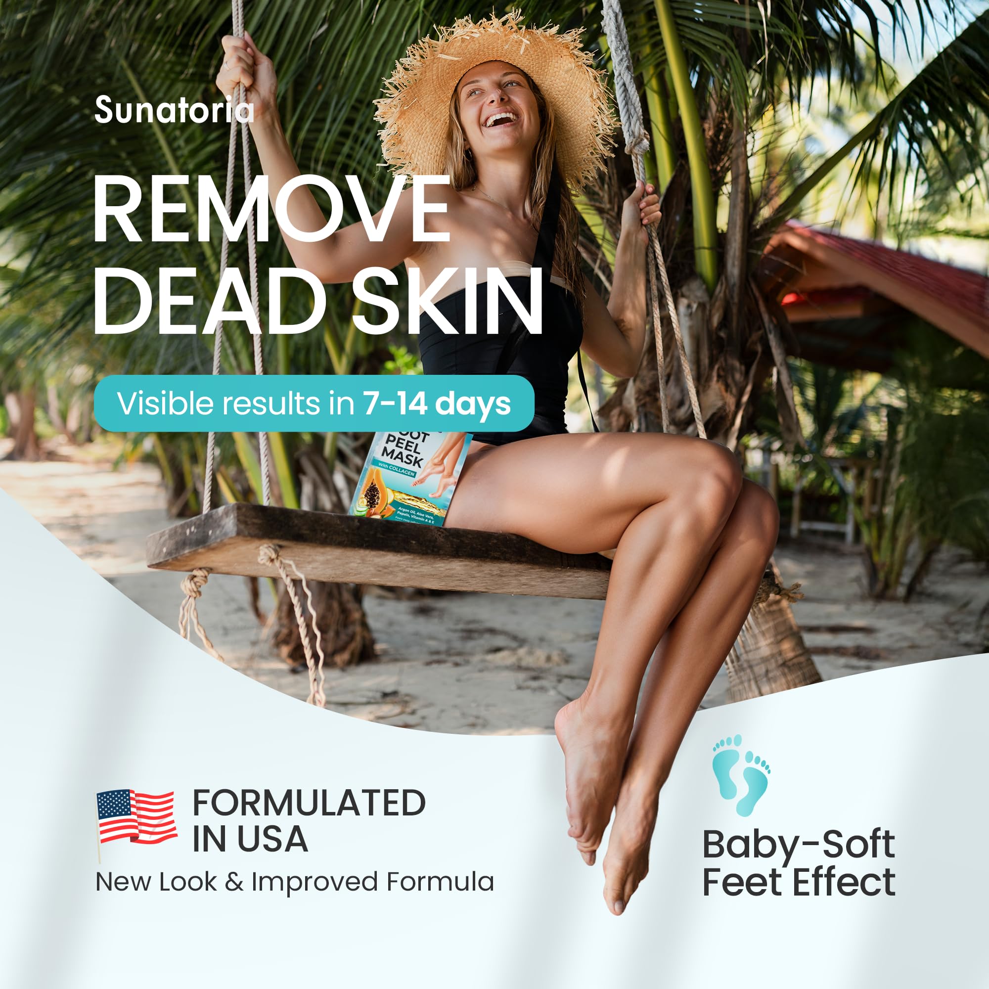 Exfoliating foot mask socks being worn for callus removal treatment.