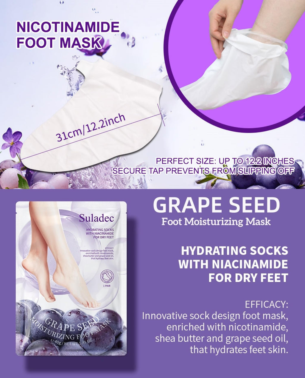 Suladec moisturizing foot mask open pouch
