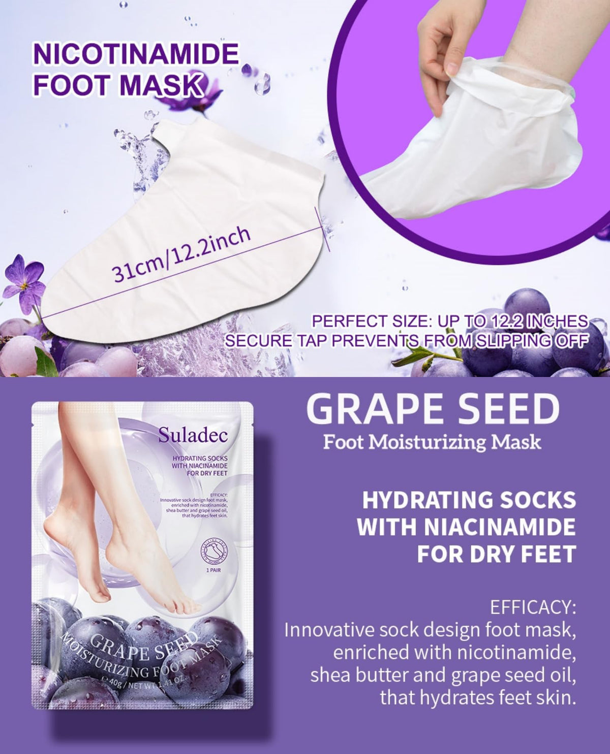 Suladec moisturizing foot mask open pouch