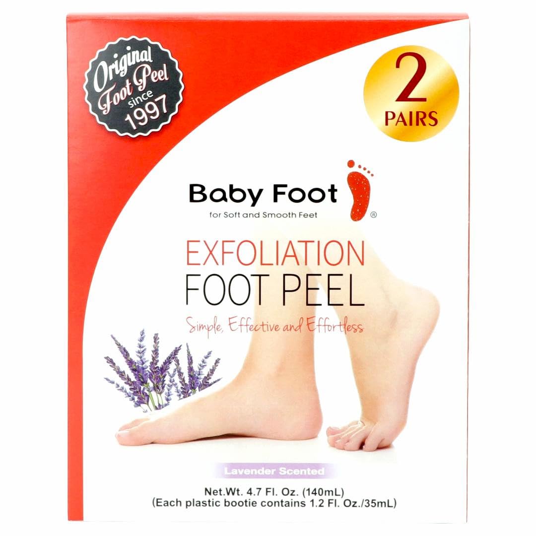 Back panel of Baby Foot Original Exfoliation kit detailing natural fruit acid ingredients and safety warnings for consumers