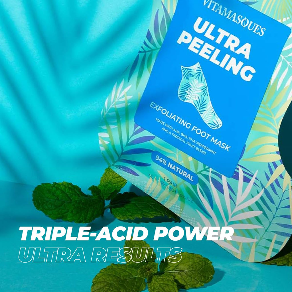 Vitamasques exfoliating foot mask close up of branding