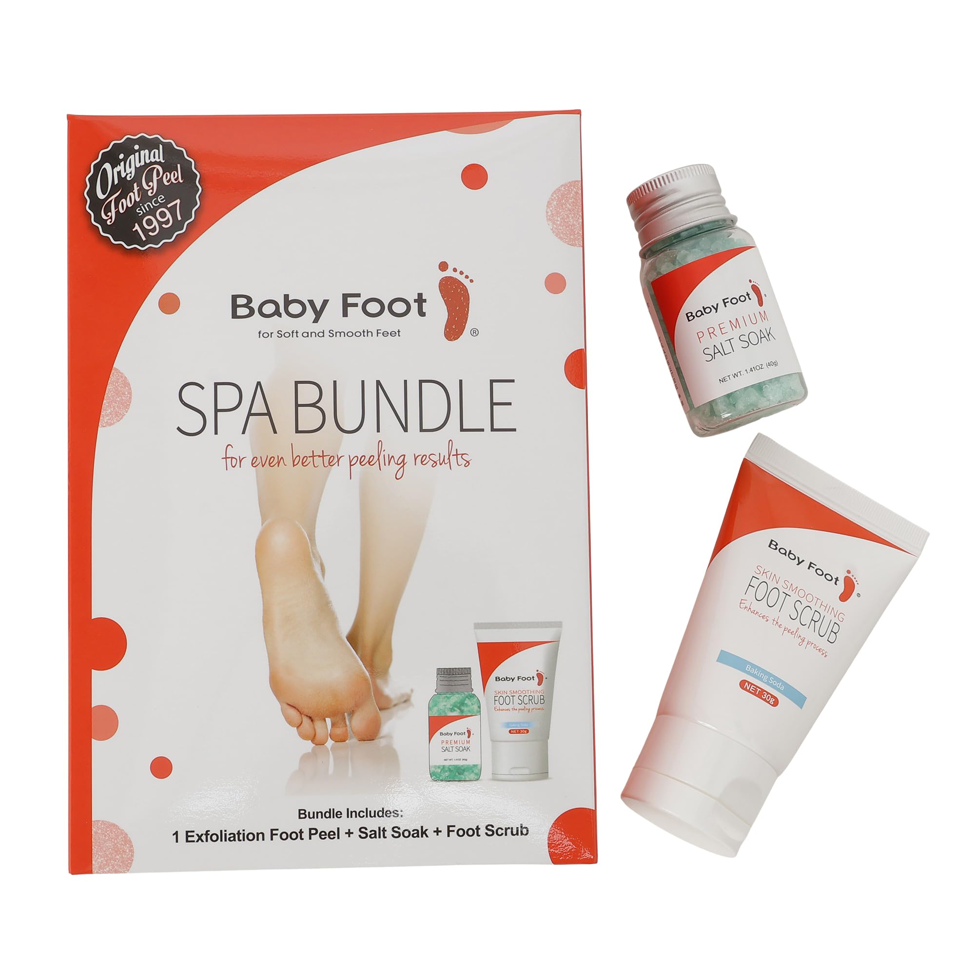 Authentic Baby Foot exfoliation kit with 16 natural extracts for skin renewal.