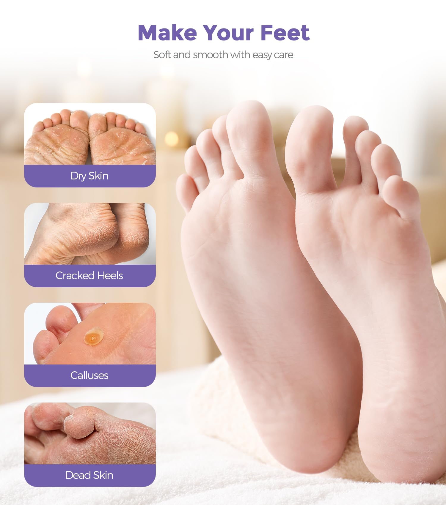 Authentic USA imported foot peel treatment packaging highlighting alcohol-free ingredients.