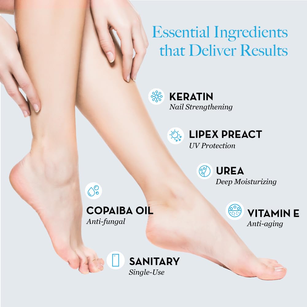 Close up of vegetable keratin foot treatment socks for nail strengthening.