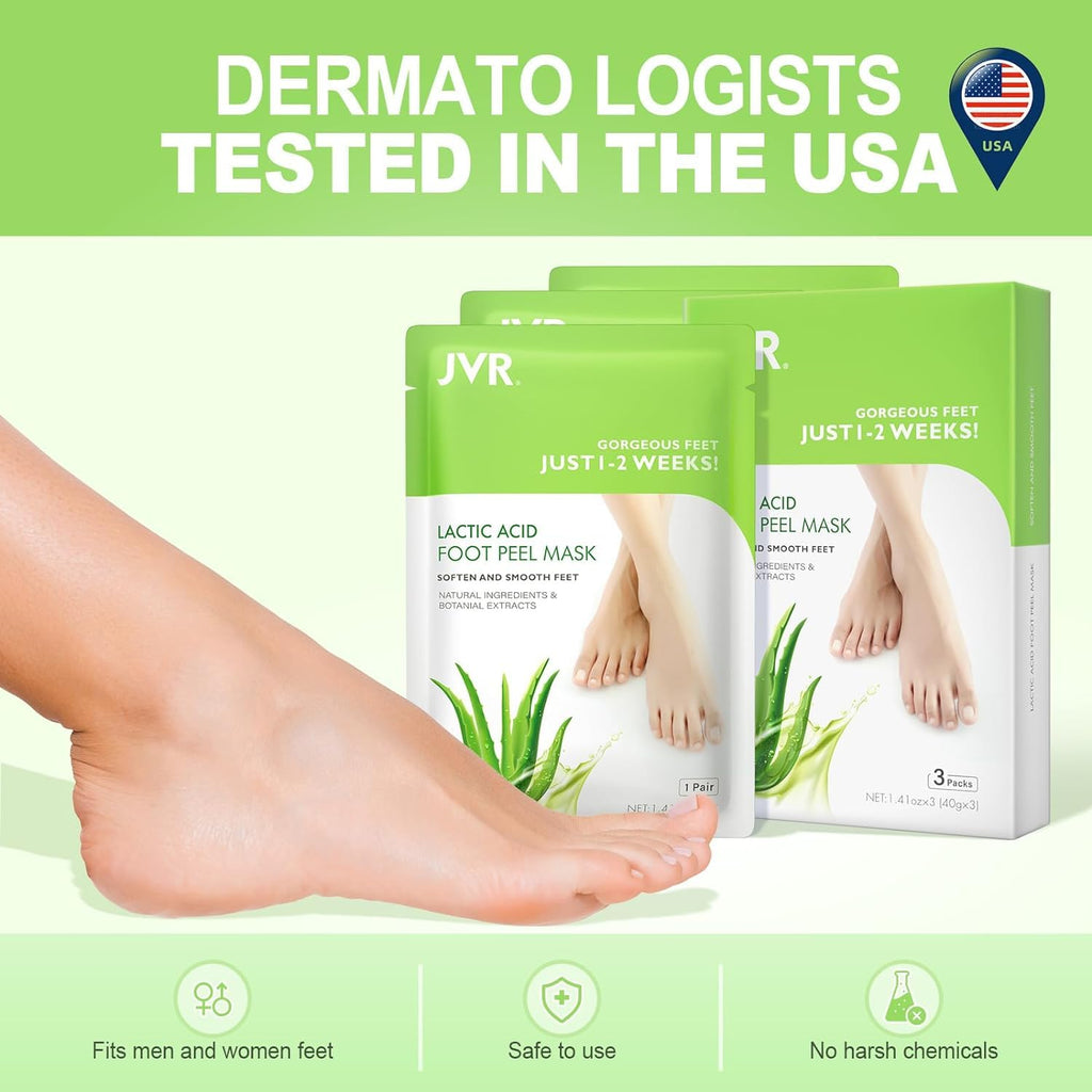 Close up of foot peel treatment packaging details for cracked heels