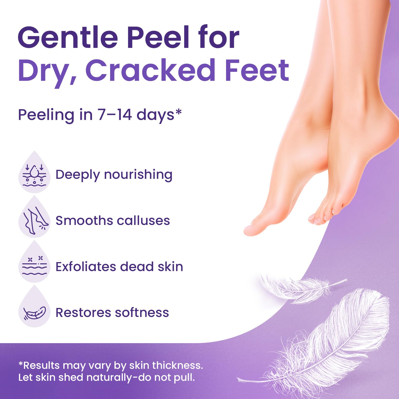 Exfoliating foot mask socks with lavender and shea butter ingredients