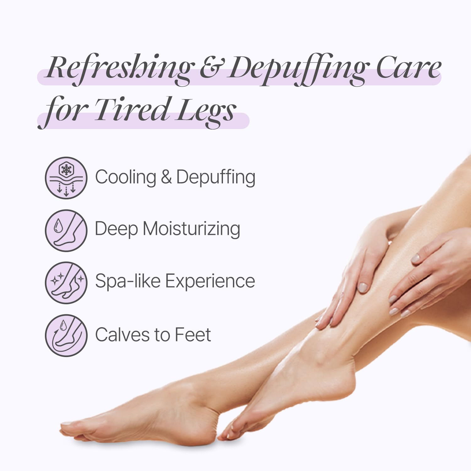 Infographic showing arnica and pumpkin extract ingredients for depuffing legs.