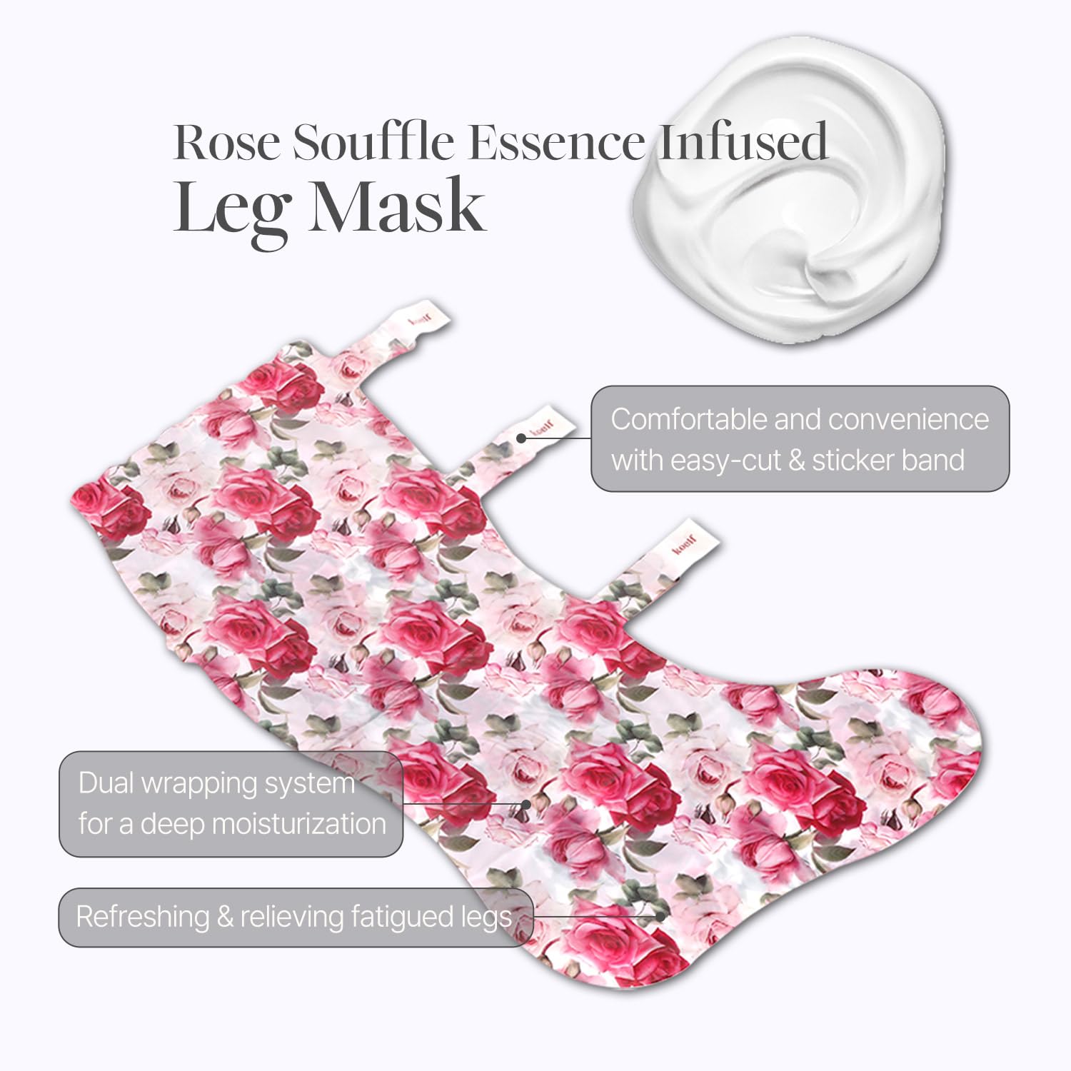 Texture of the rose souffle essence inside the Koelf intensive leg mask.