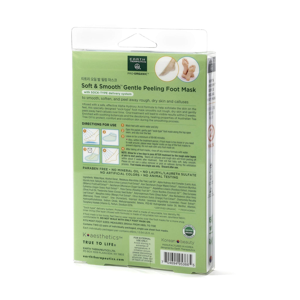 Earth Therapeutics exfoliating foot mask showing box details