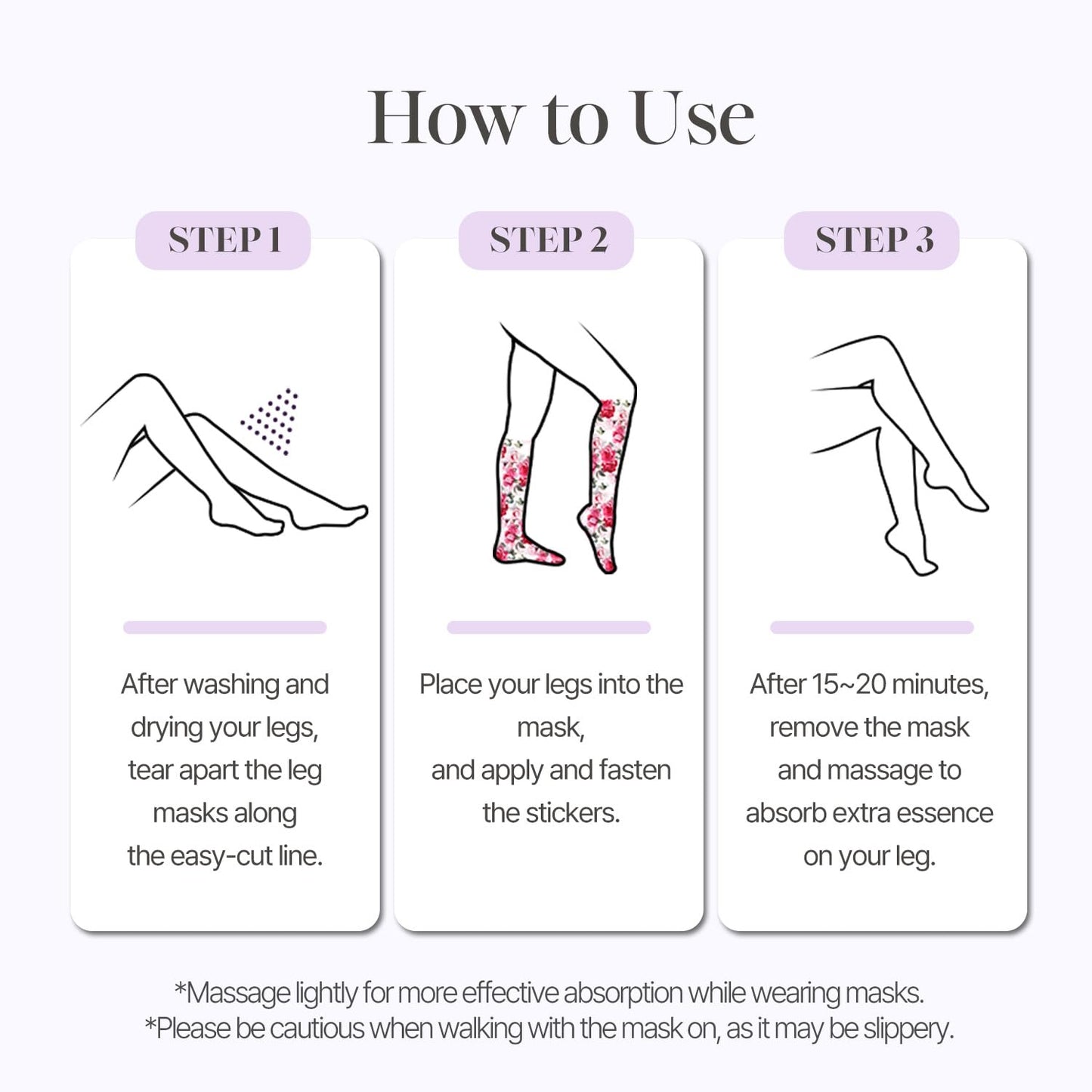 Koelf Rose Petal Satin Leg Mask being applied to tired legs for relief.