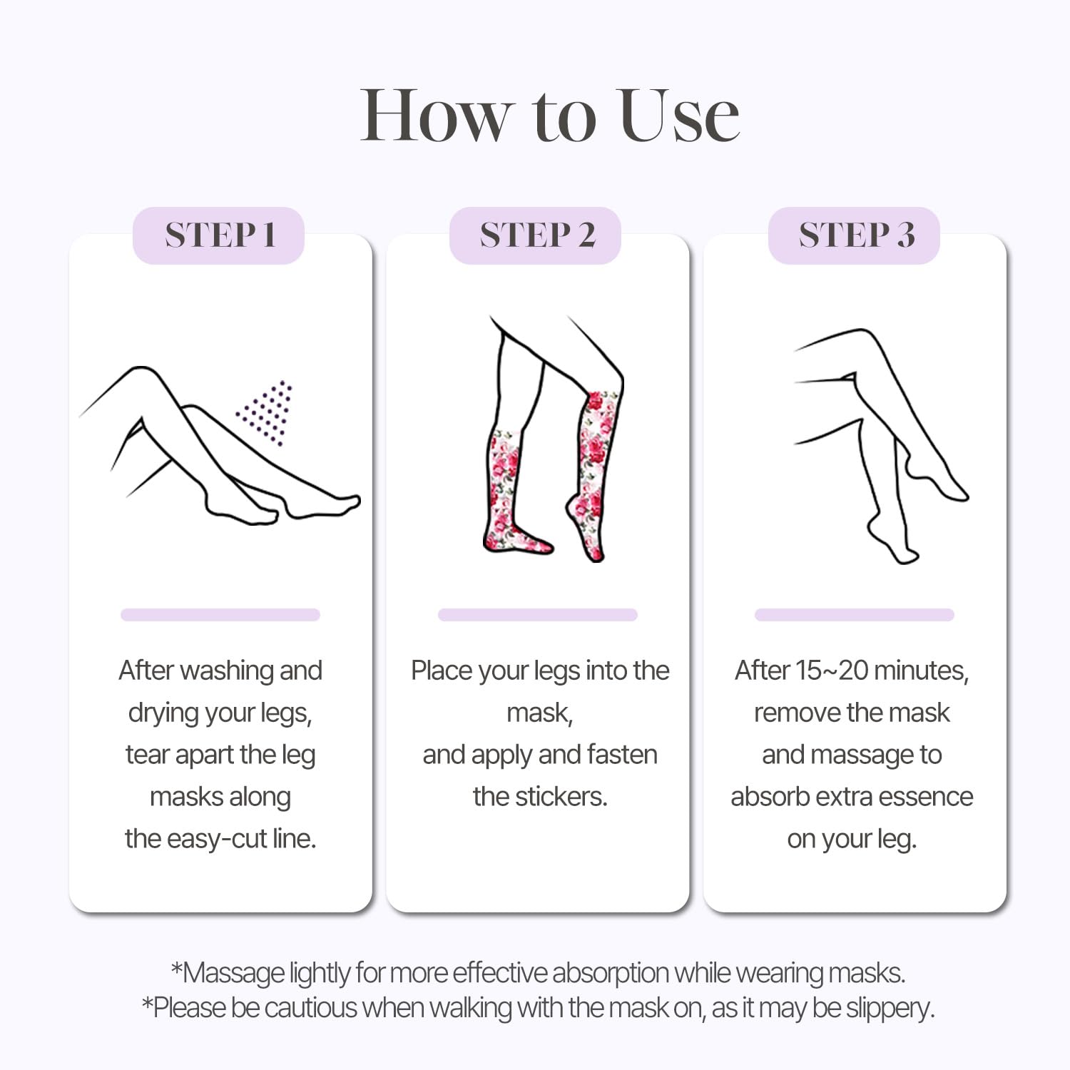 Koelf Rose Petal Satin Leg Mask being applied to tired legs for relief.