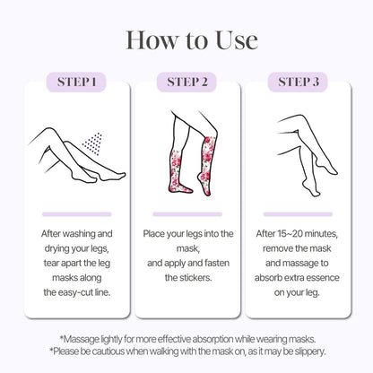 Koelf Rose Petal Satin Leg Mask being applied to tired legs for relief.