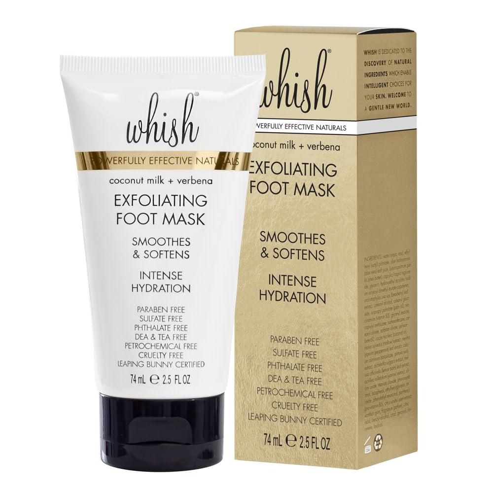 Whish Coconut Milk And Verbena Exfoliating Foot Mask retail box packaging