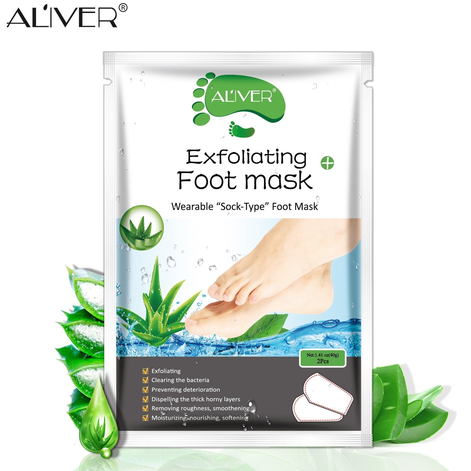 Aloe Vera foot exfoliator booties being worn for callus treatment