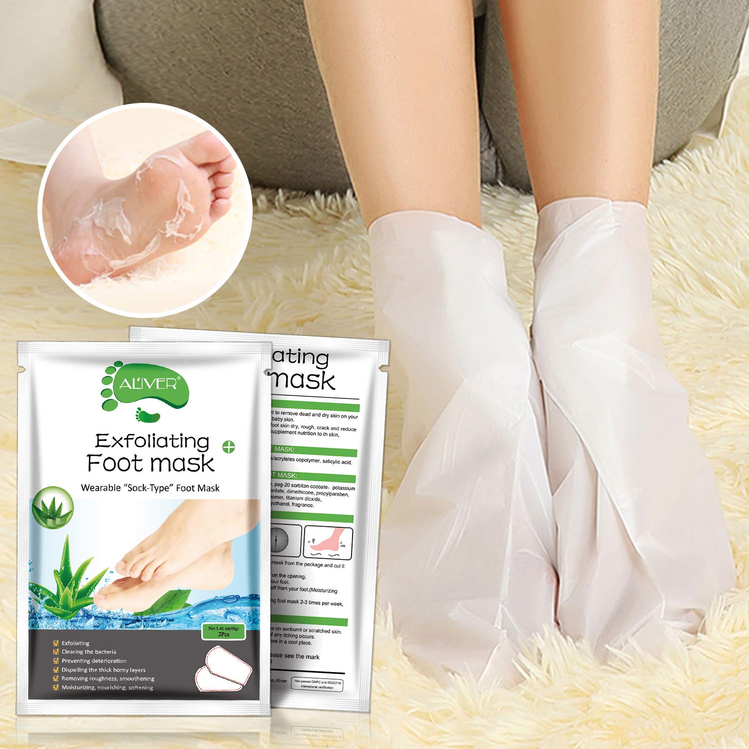Step by step instructions for using the sock type foot mask