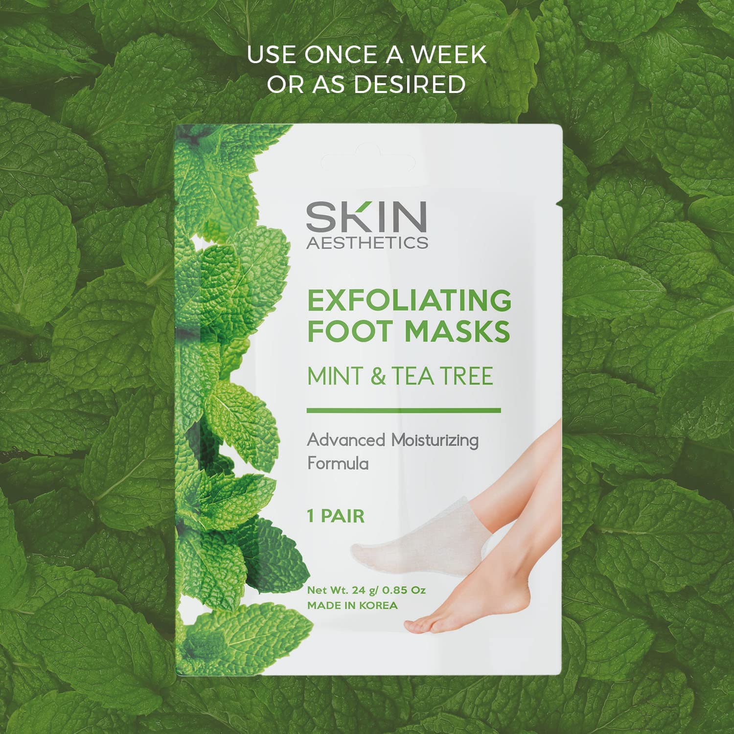 Exfoliating Korean skincare foot treatment with tea tree and mint ingredients