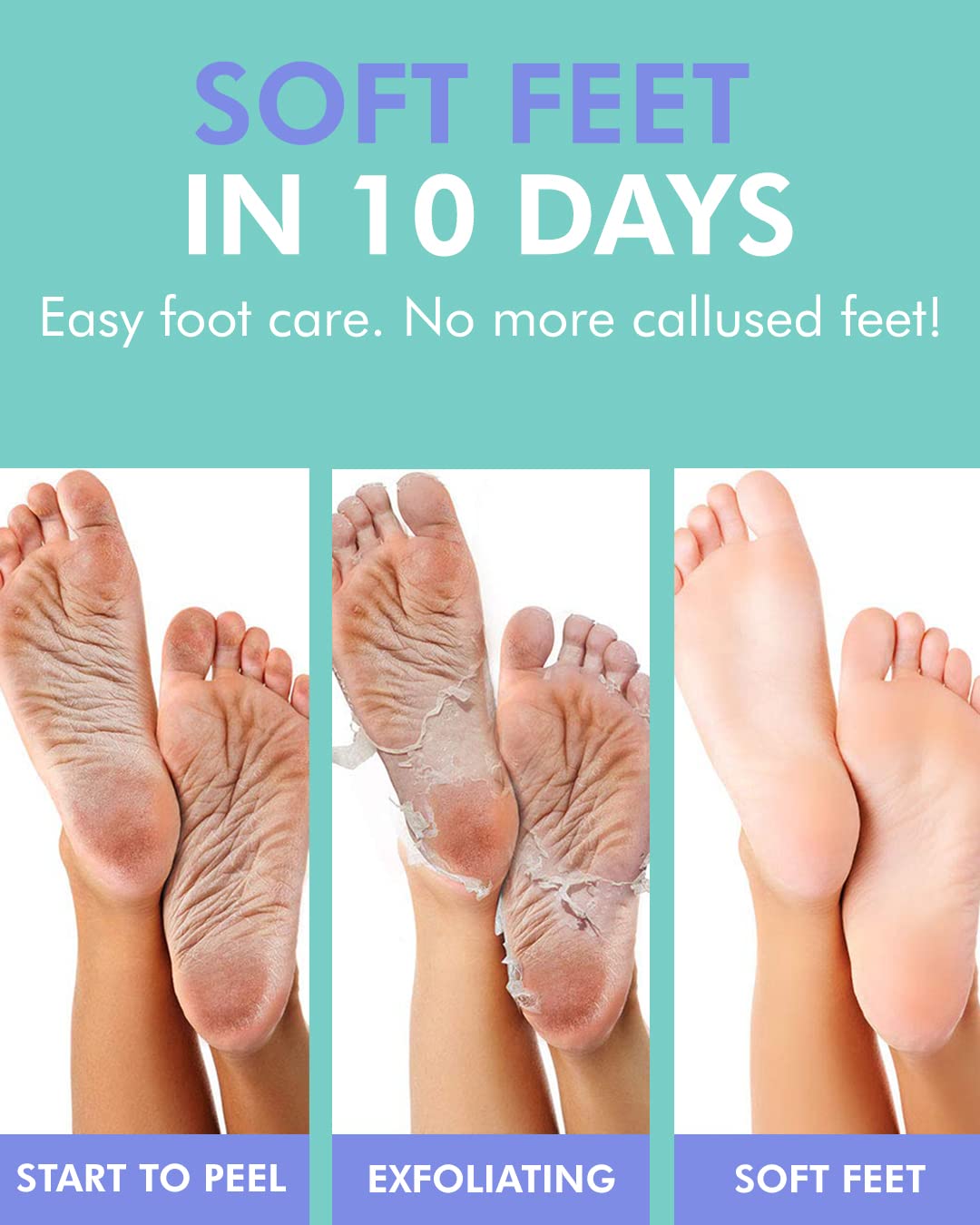 Packaging of Dermal foot mask showing 3 pairs of exfoliating booties.