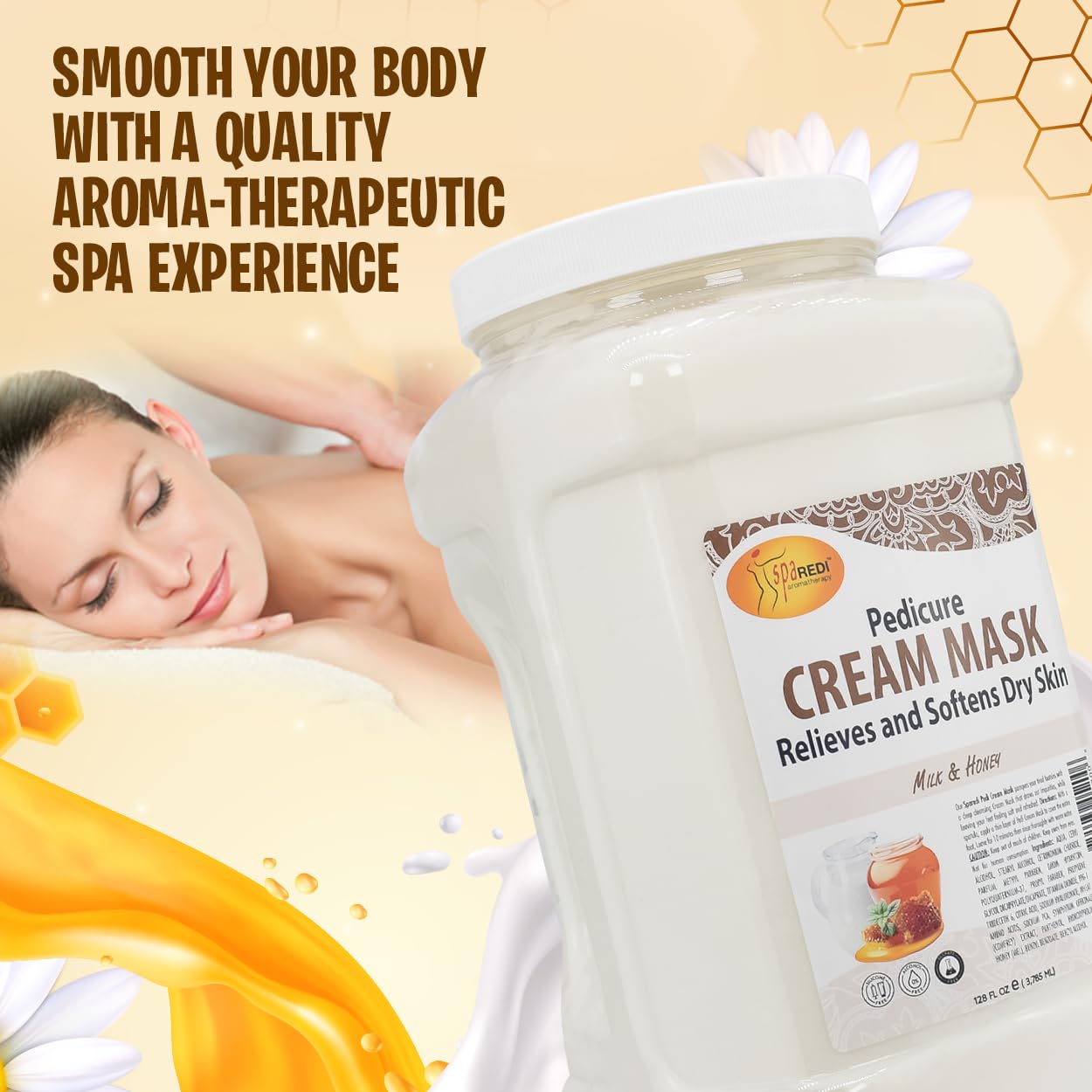Texture shot of creamy Milk and Honey mask for intensive skin repair.
