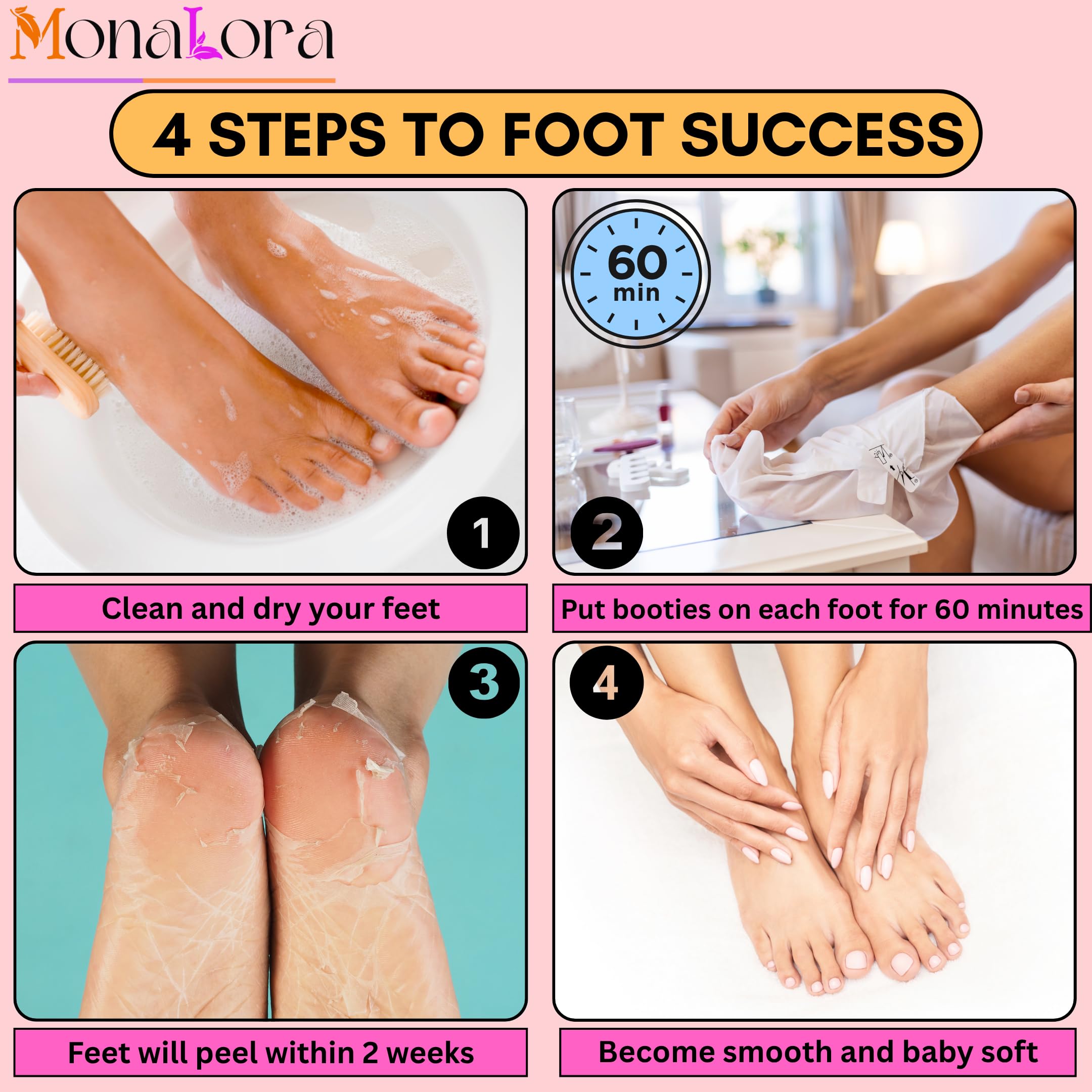 Before and after results of a foot peeling treatment for dry cracked heels