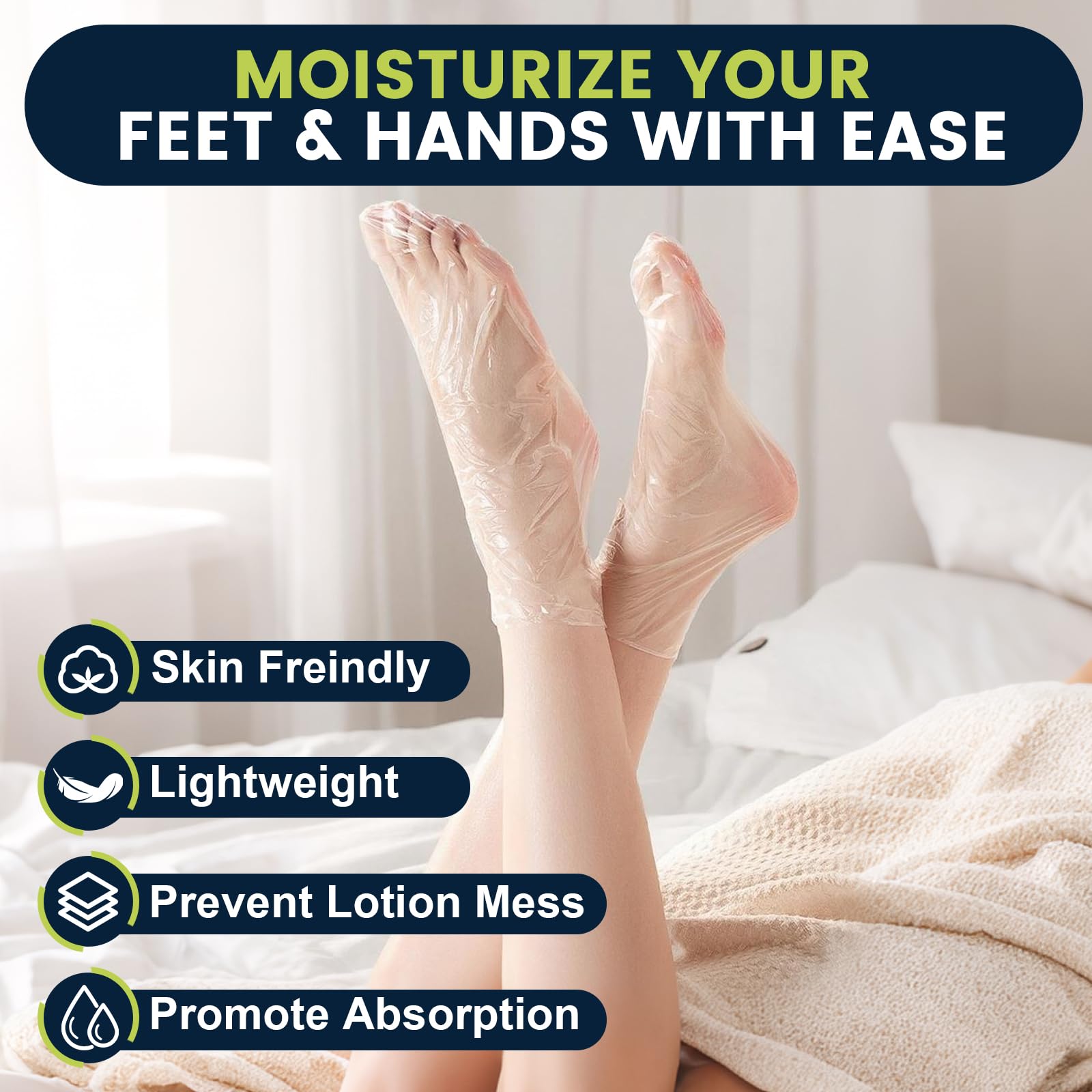 Large size disposable foot cover mask from TEAWOO protecting a foot during a deep moisturizing pedicure session.