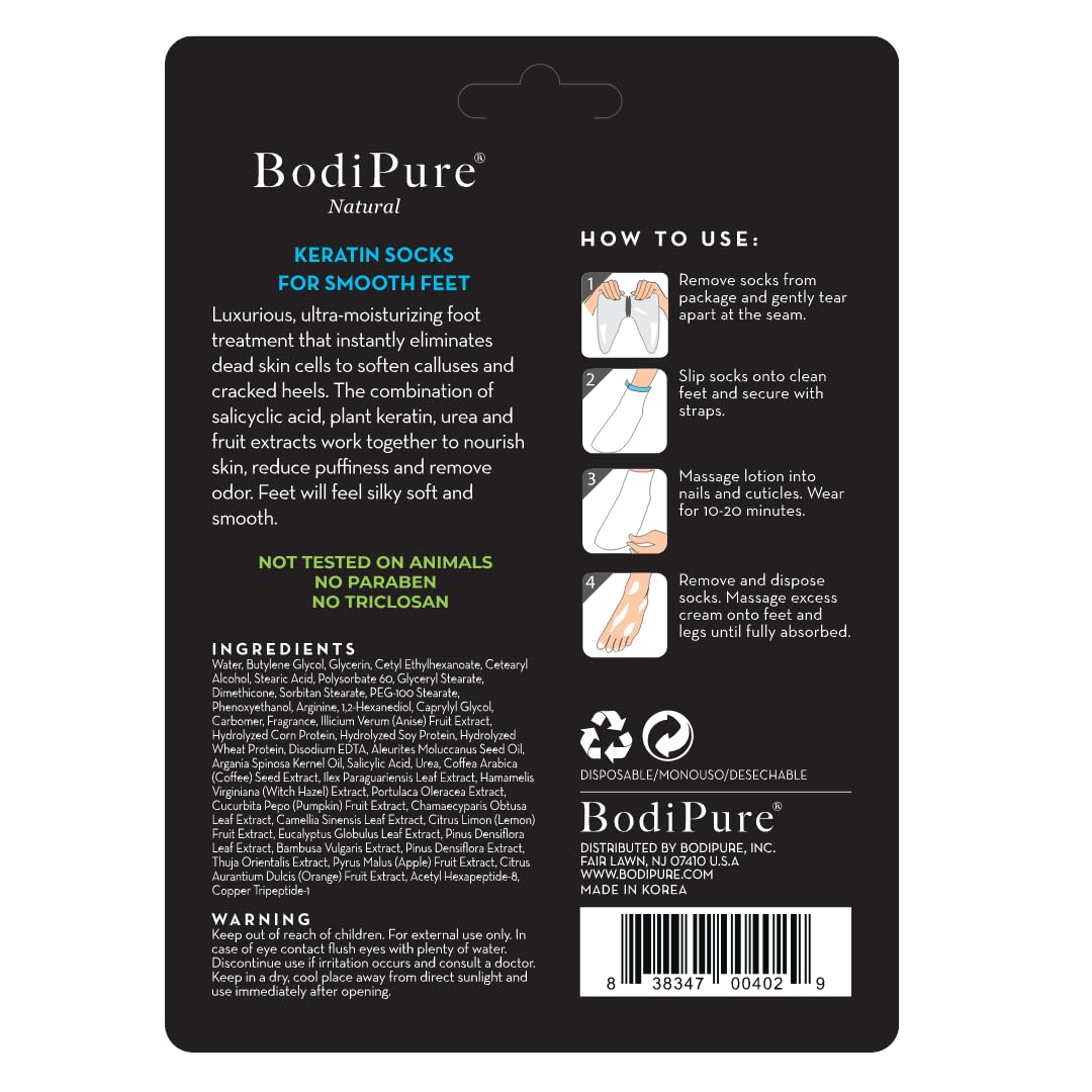 Bodipure foot repair mask packets for dry cracked heels and callus softening.