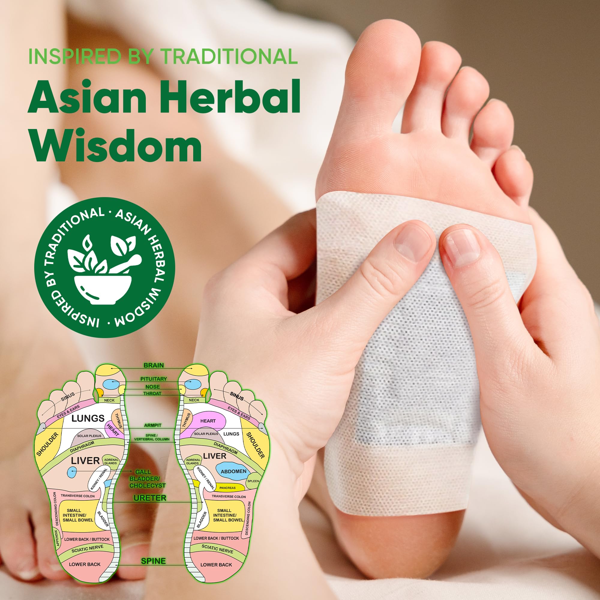 Premium foot patches displaying the easy application adhesive sheets.