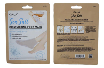 Back packaging of Cala foot mask showing ingredients and usage instructions.
