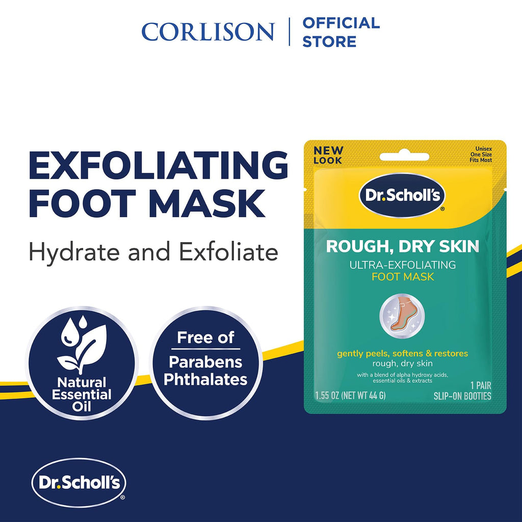 Dr. Scholl's foot mask box showing treatment benefits and details