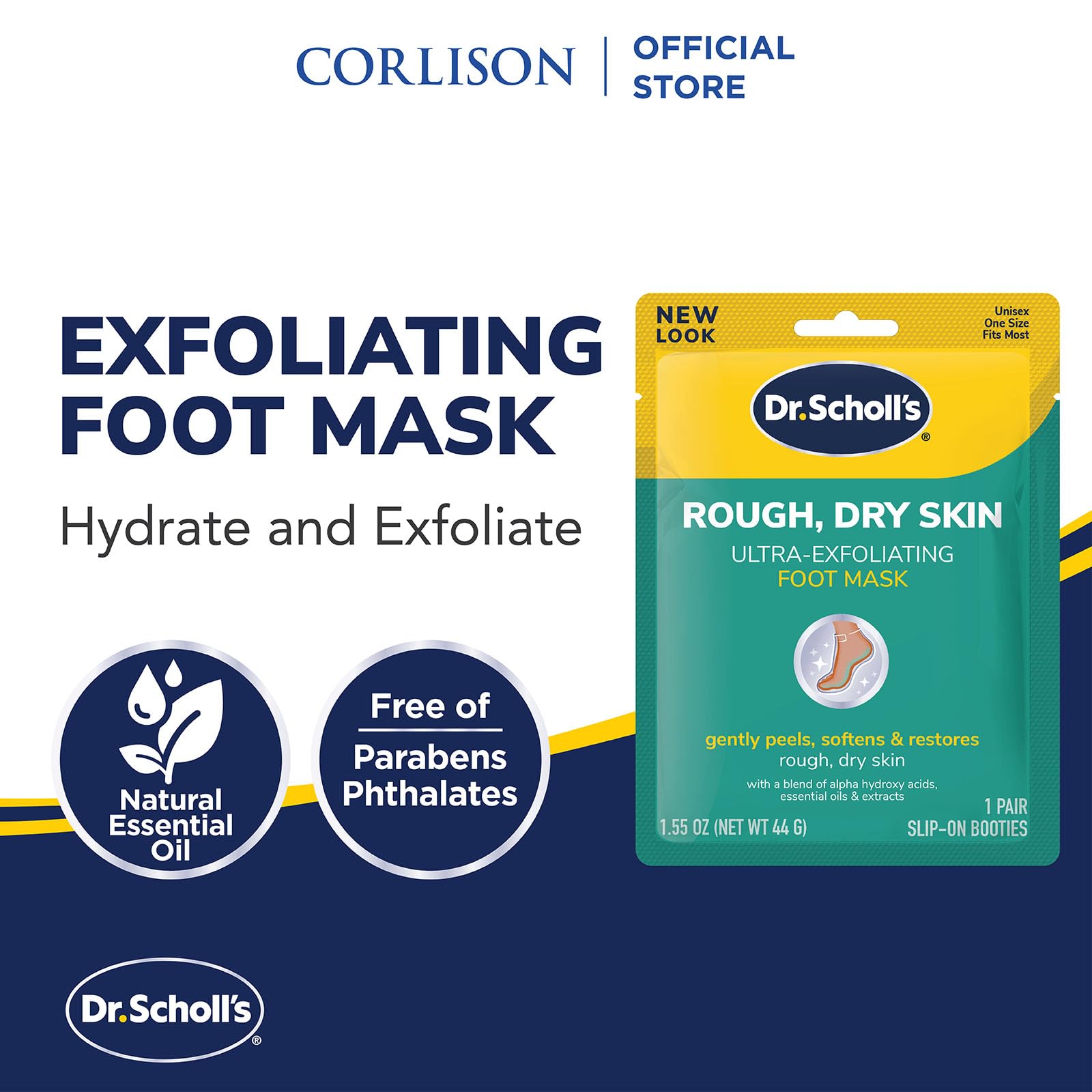 Close up of the exfoliating foot mask ingredients including Alpha Hydroxy Acids.