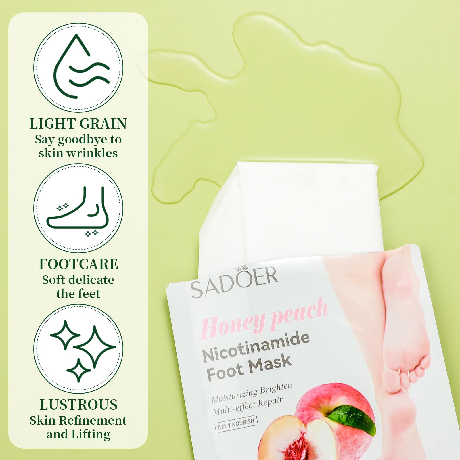 Close-up of the hydrating serum inside the Swiffen aloe vera foot mask bootie.