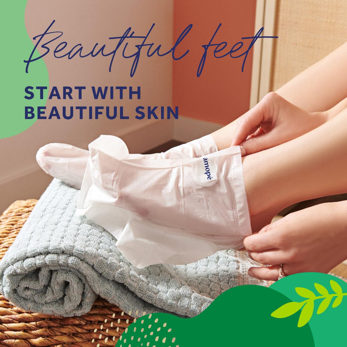 Amopé 20-minute moisturizing socks with coconut oil for intense hydration.