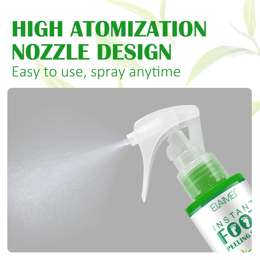 Green tea foot spray showing liquid texture and spray nozzle