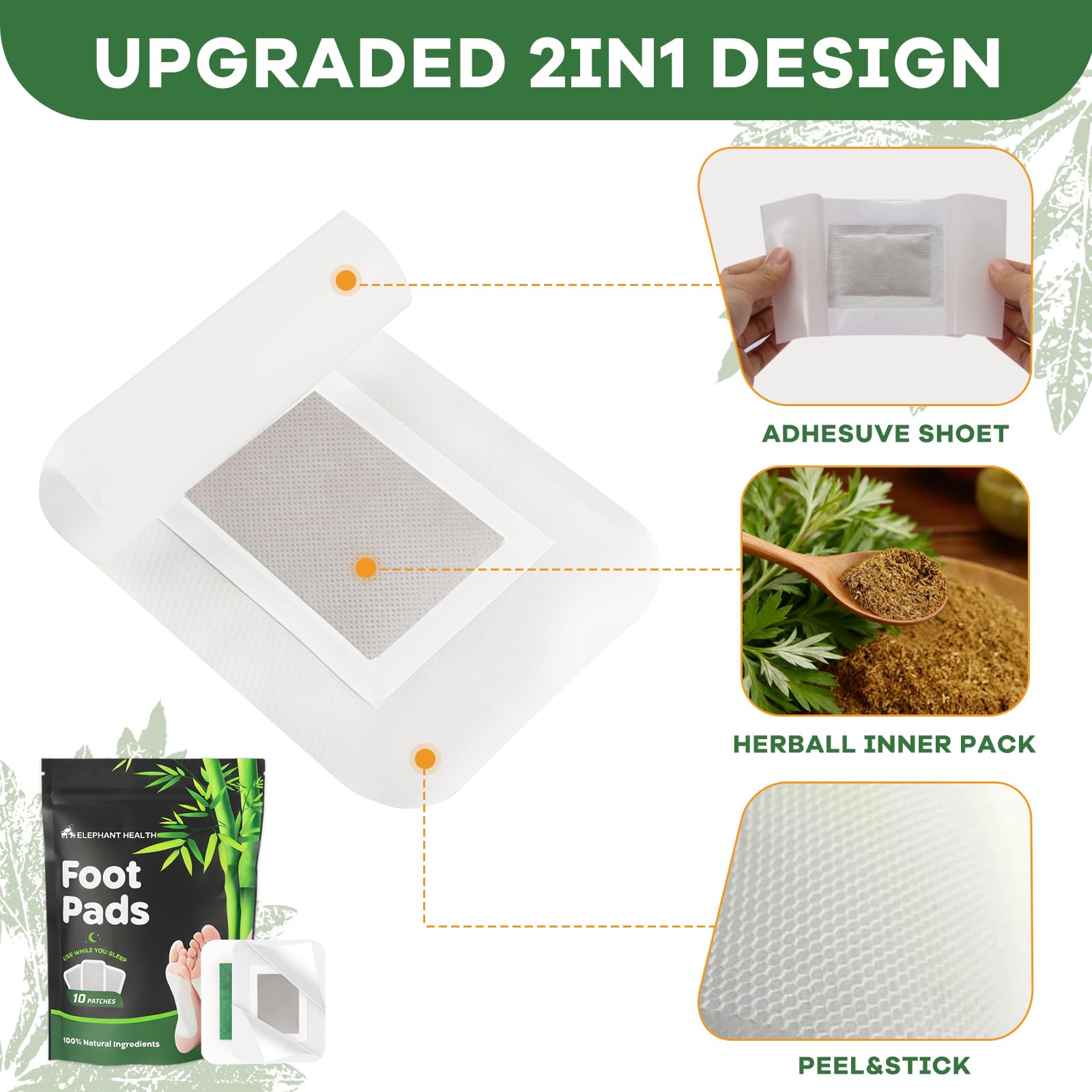 Step by step application instructions on the reverse side of Elephant Health Foot Pads package
