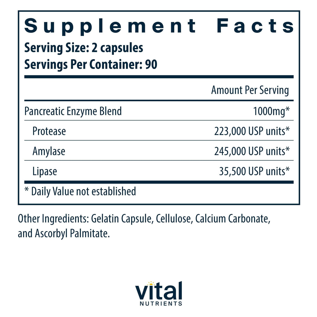 Vital Nutrients Pancreatic Enzymes supplement facts nutrition label