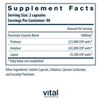 Vital Nutrients Pancreatic Enzymes supplement facts nutrition label