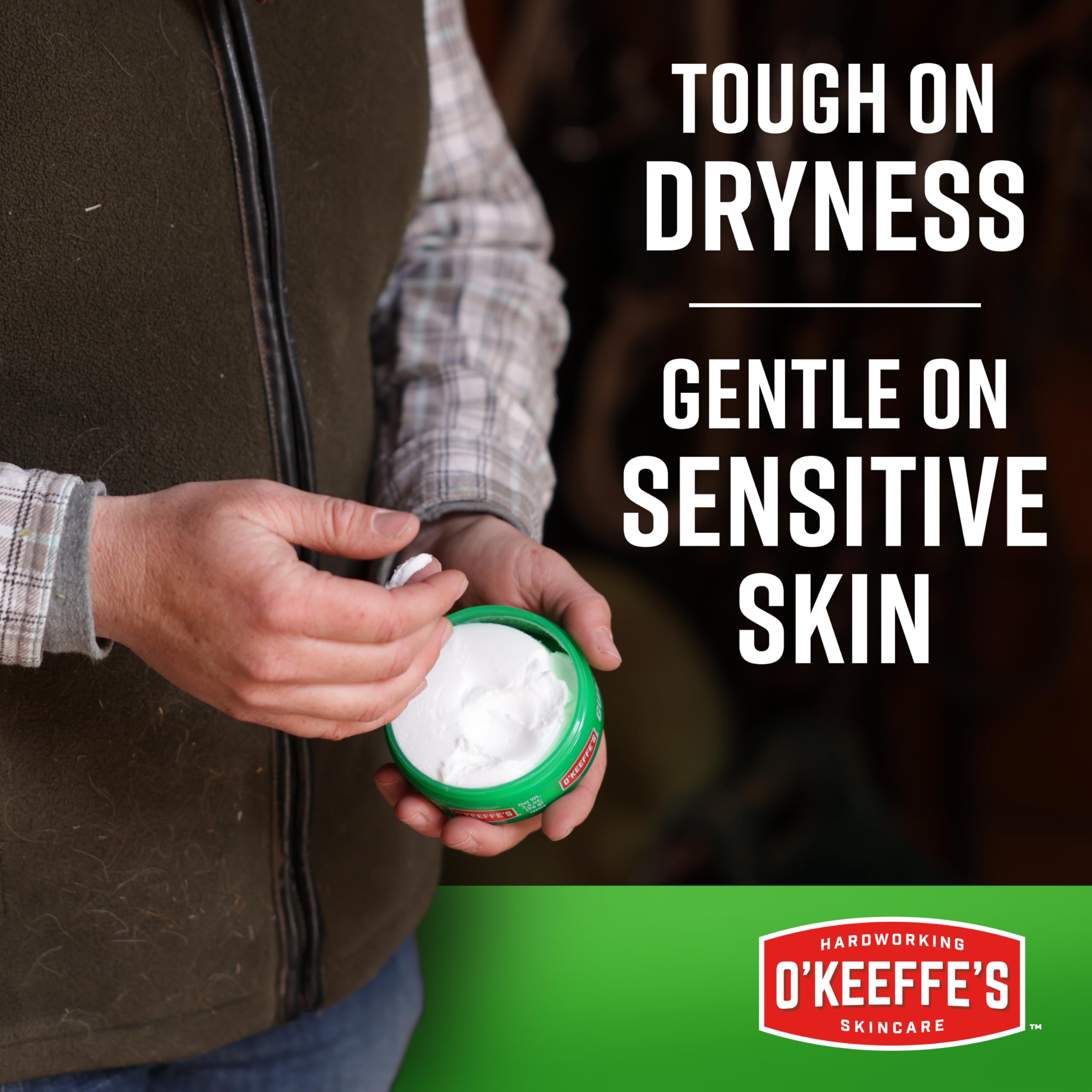 O'Keeffe's Working Hands jar opened showing the white odorless cream formula.