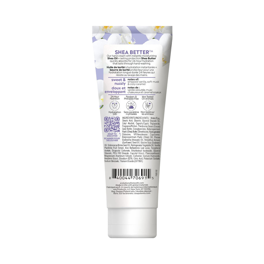 Eos vanilla cashmere hand lotion tube texture closeup