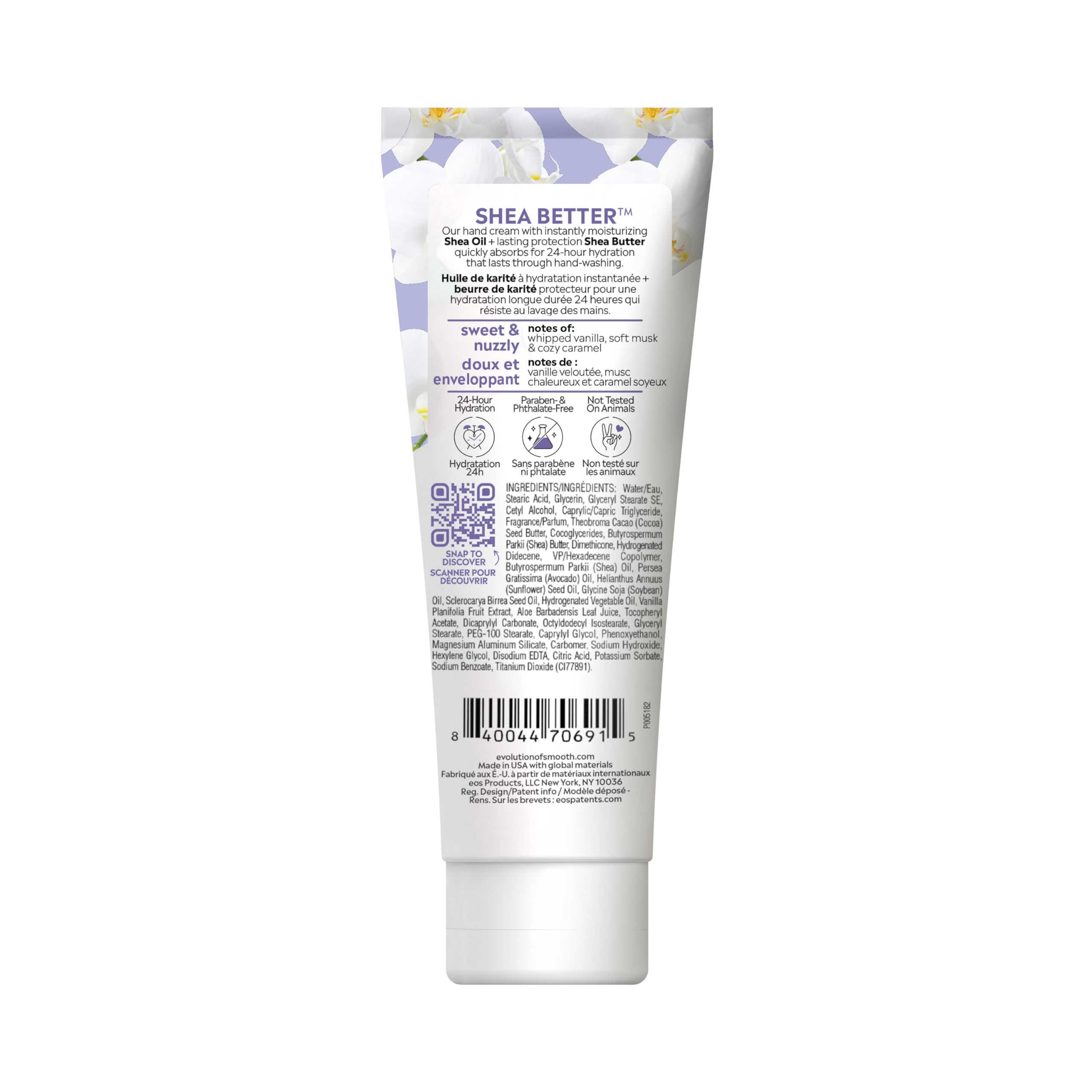 Eos Vanilla Cashmere hand lotion packaging details