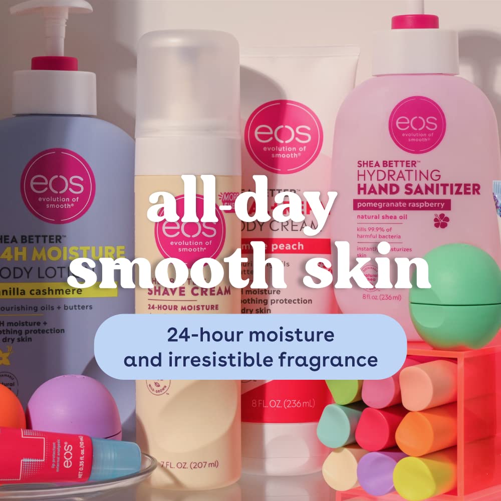 Close up of Eos hand cream Shea Butter formula label
