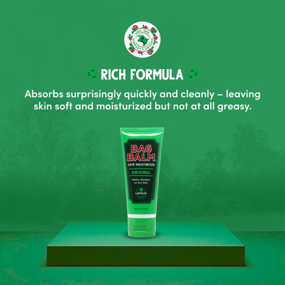 Bag Balm hand balm for dry skin dual pack display emphasizing intensive lanolin formula.