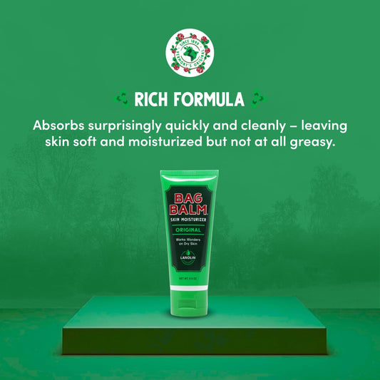 Bag Balm hand balm for dry skin dual pack display emphasizing intensive lanolin formula.