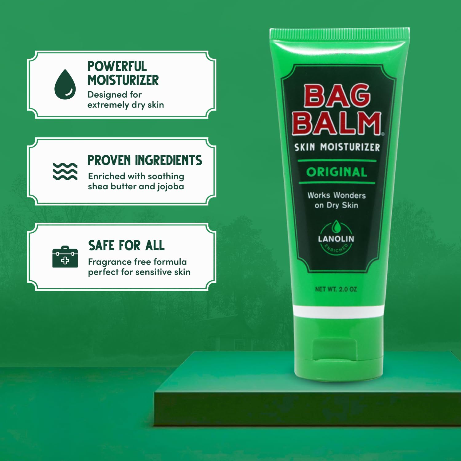 Bag Balm cracked hands treatment ointment tubes highlighting pure moisturizing ingredients.