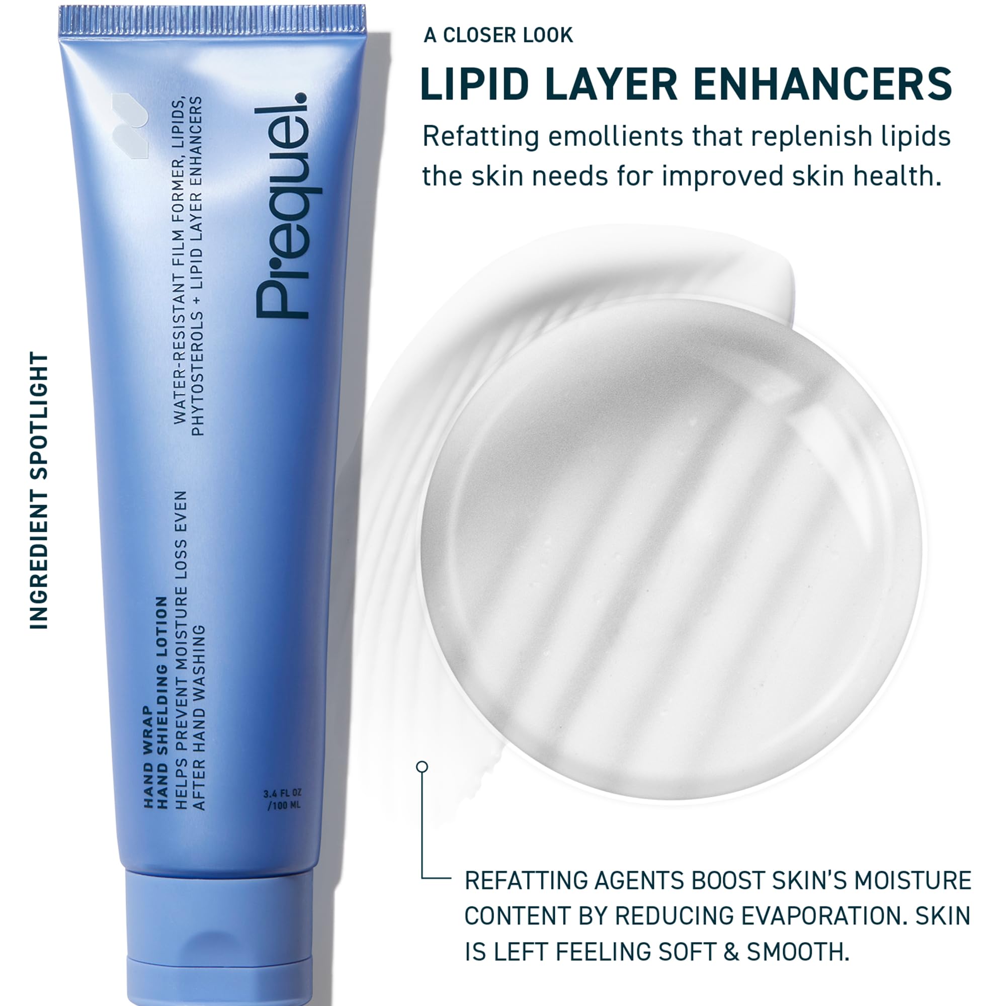 Prequel Hand Cream for dry cracked hands showing the unscented formula texture.