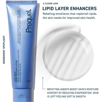 Prequel Hand Cream for dry cracked hands showing the unscented formula texture.