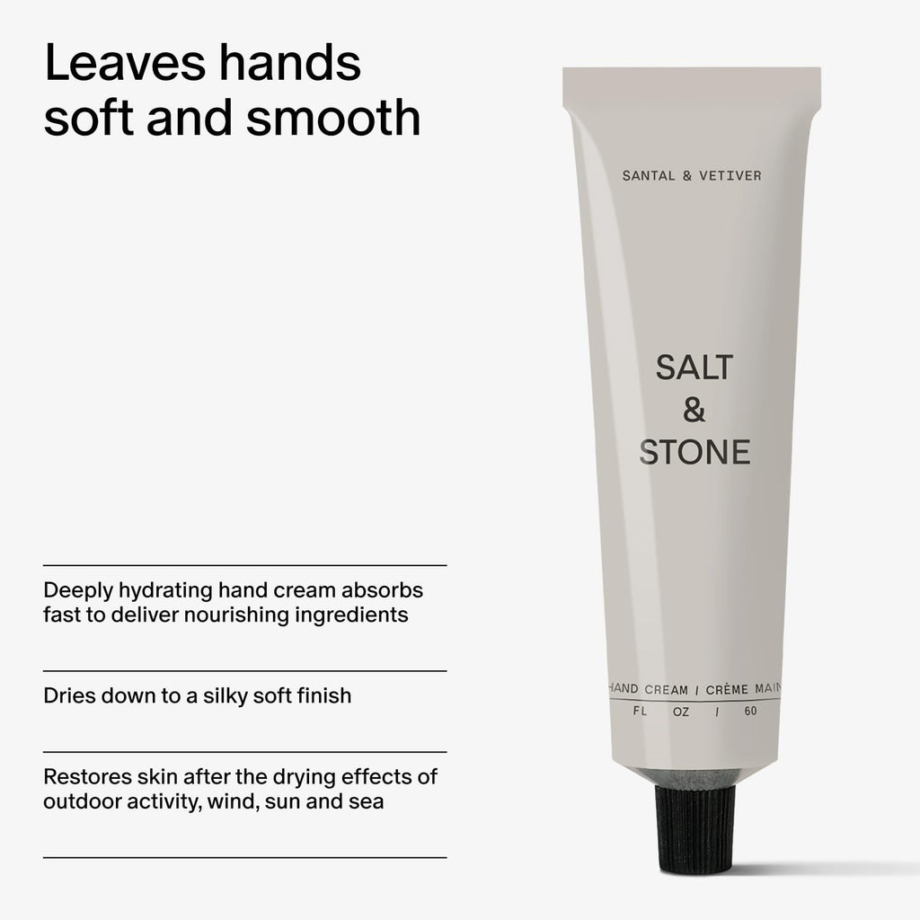 Back of Salt And Stone hand cream tube showing ingredient details