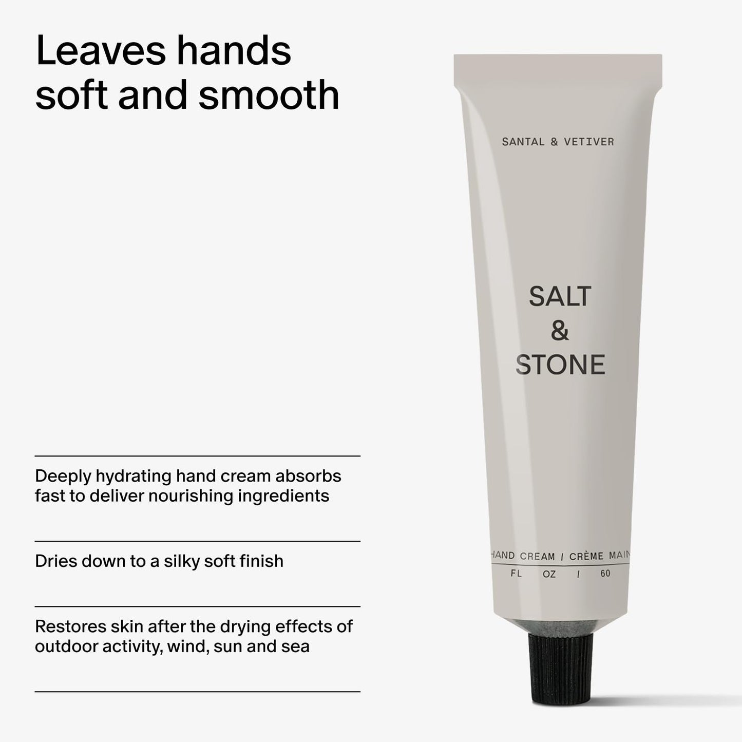 Texture shot of the rich non-greasy Salt and Stone hand moisturizer cream being applied
