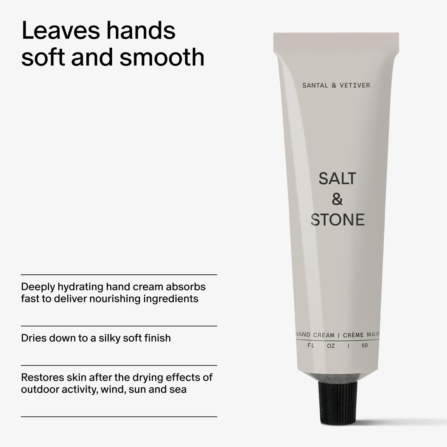 Texture shot of the rich non-greasy Salt and Stone hand moisturizer cream being applied
