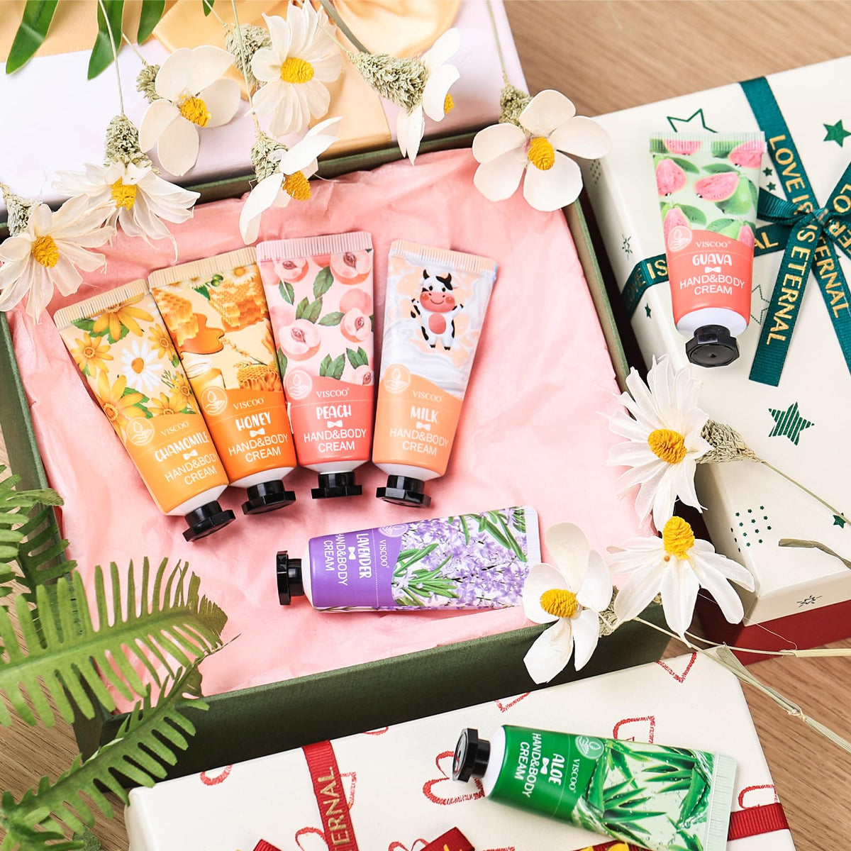 Travel friendly hand lotion tubes placed inside a handbag