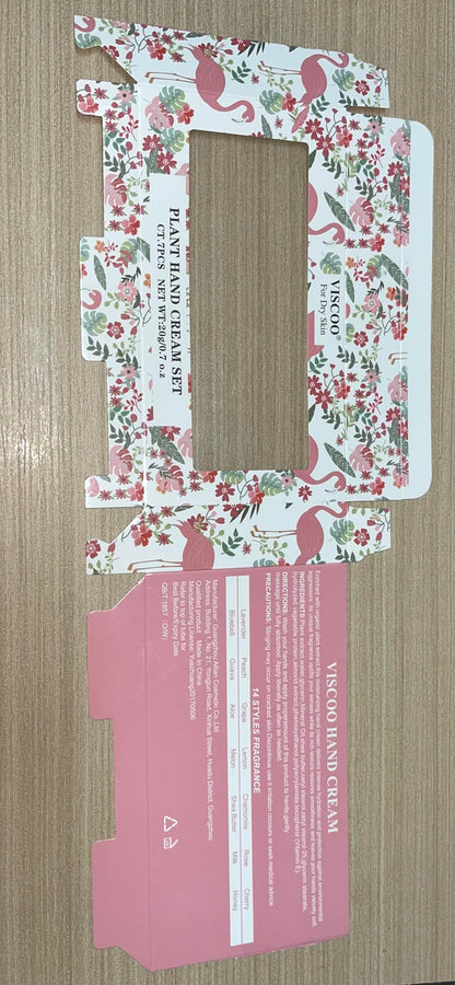 Back label of VISCOO hand lotion tubes highlighting application directions and size details