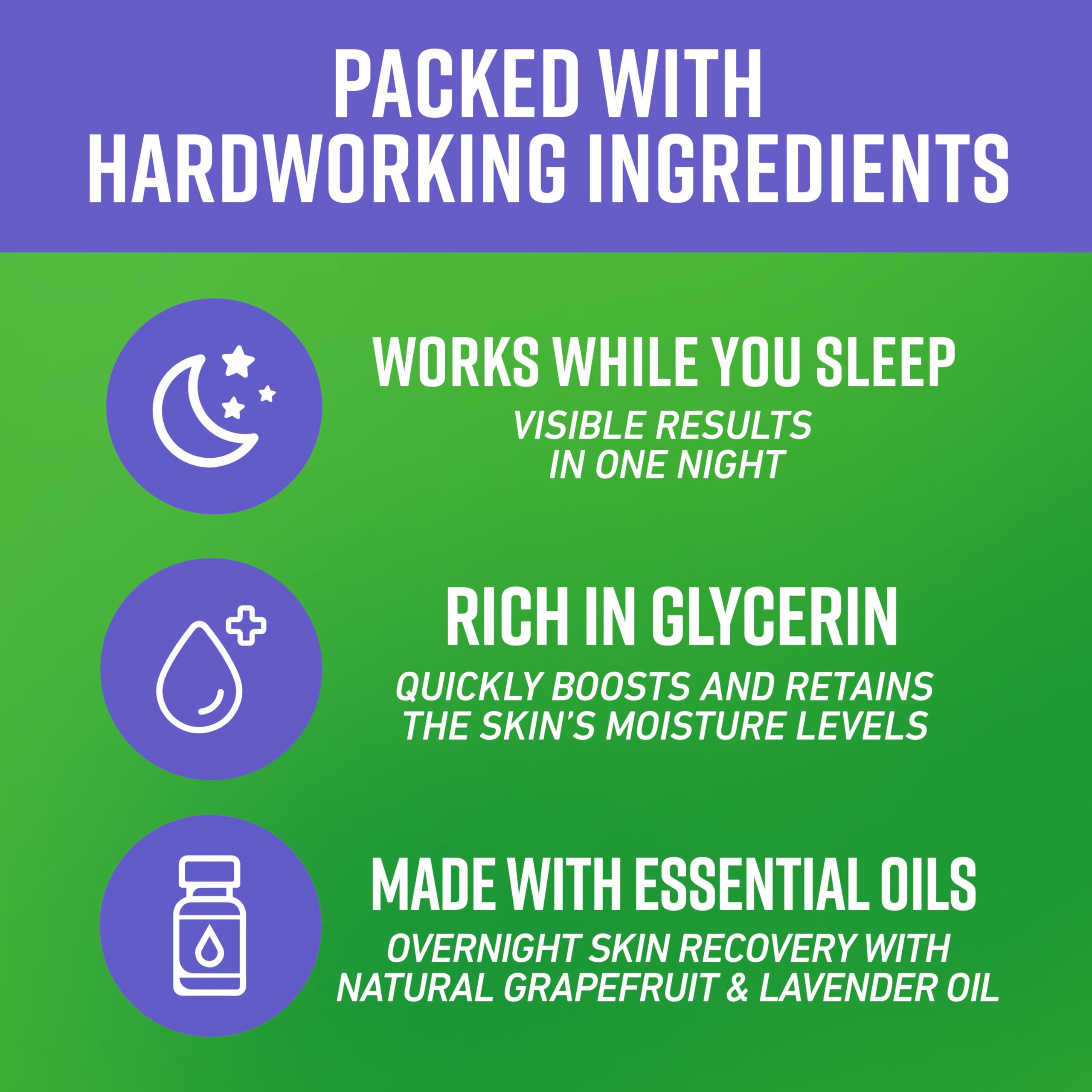 Back label view of O'Keeffe's Night Treatment hand lotion detailing lavender oil ingredients and bedtime application directions.
